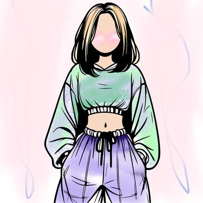 realistic girl faceless with baggy pants and a crop top