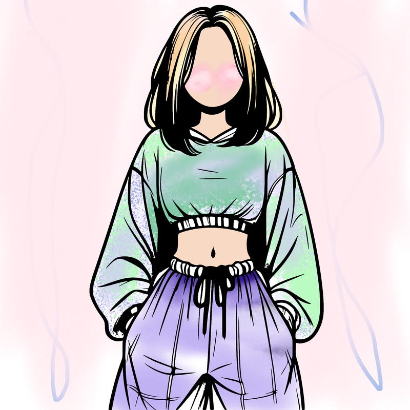 realistic girl faceless with baggy pants and a crop top
