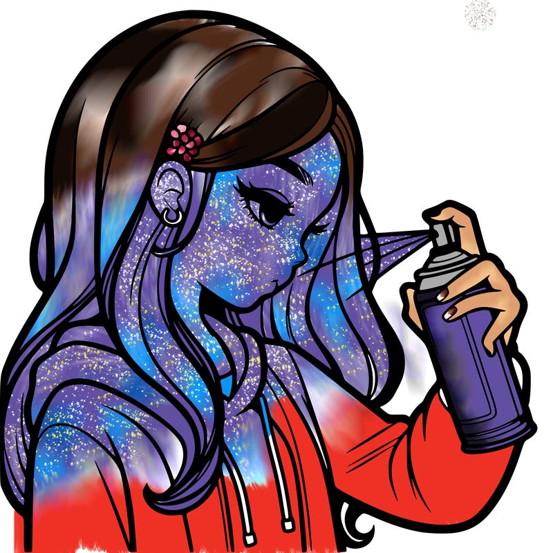 a realistic girl spray painting