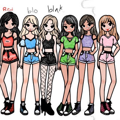 a group of girls wearing crop tops and shorts