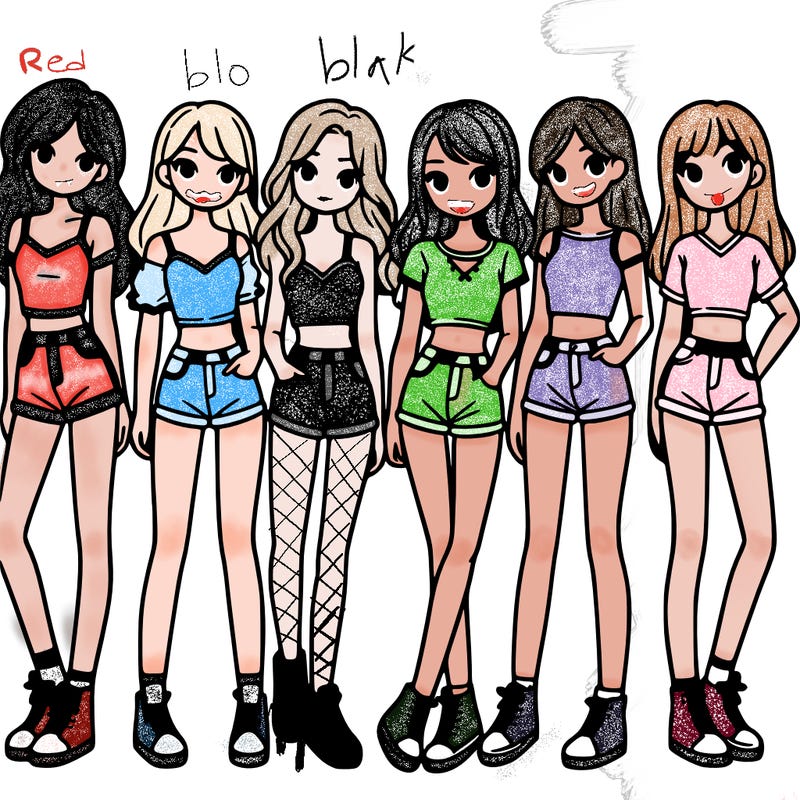 a group of girls wearing crop tops and shorts