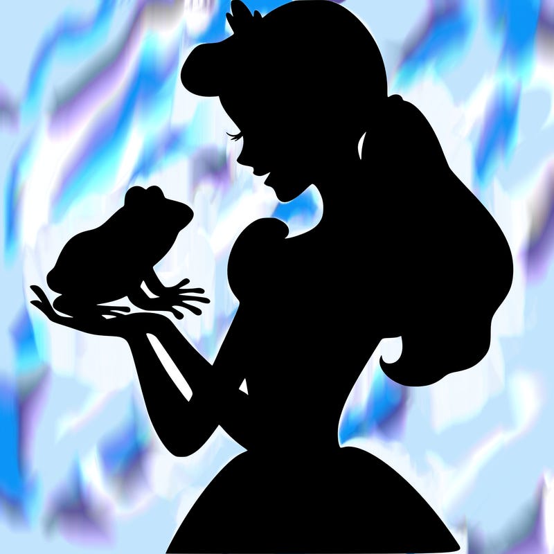 a shadow of a princess holding a frog realistic