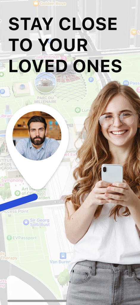 Una mujer usando una aplicación de localización familiar para rastrear a un ser querido en un mapa