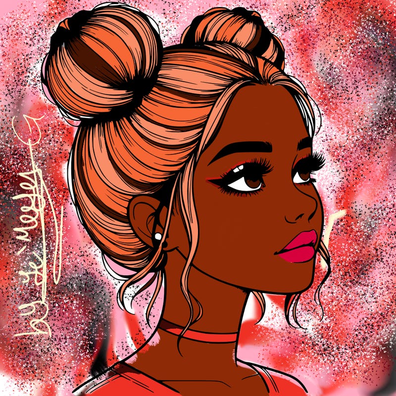 realistic girl with buns on the top of her head