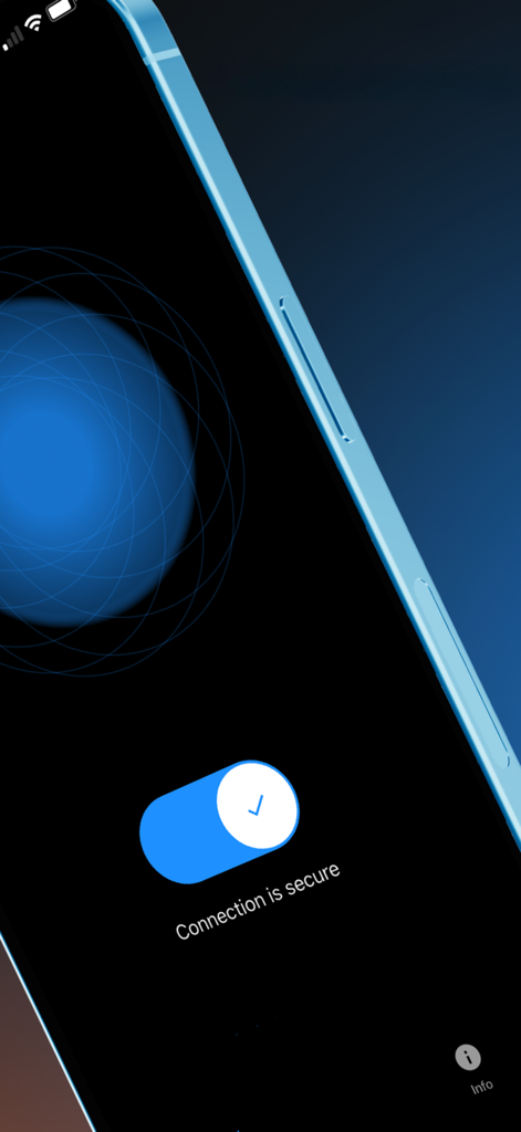 Adios Ultra - Adios Ultra app interface showing a secure connection with a toggle switch in the active position