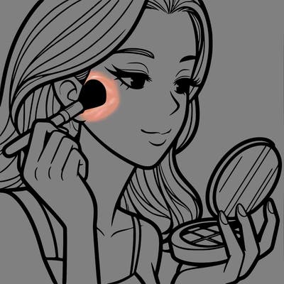 little girl putting on makeup