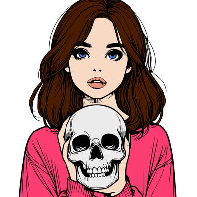 realistic girl holding a skull