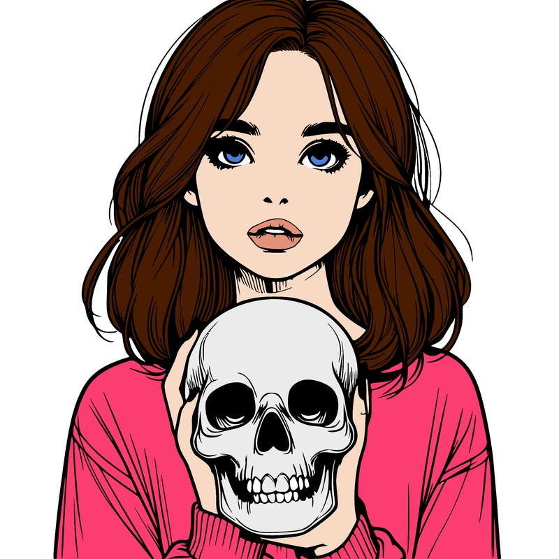 realistic girl holding a skull