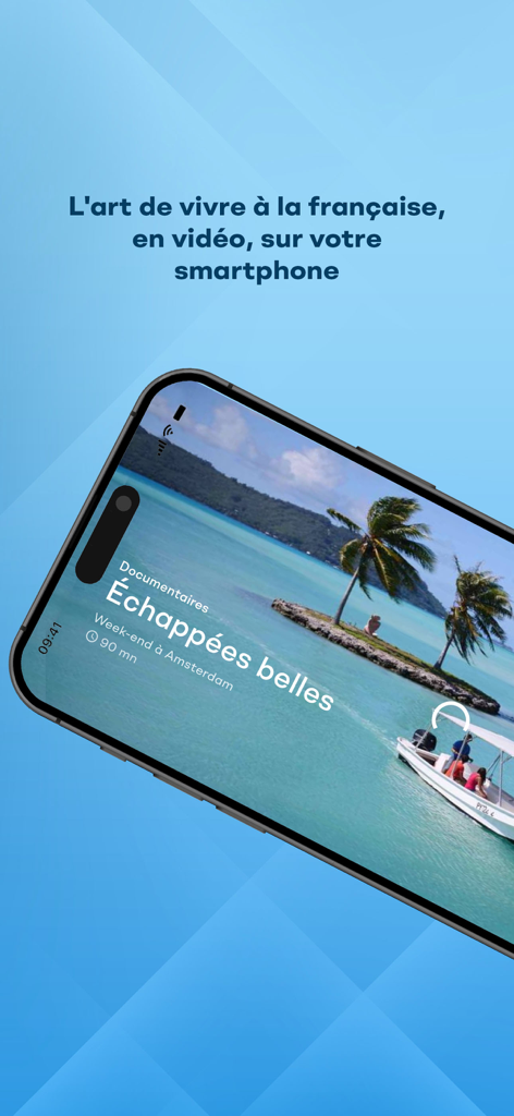 Style par TV5 Monde - Smartphone affichant l'application Style par TV5 Monde avec un documentaire sur le style de vie français