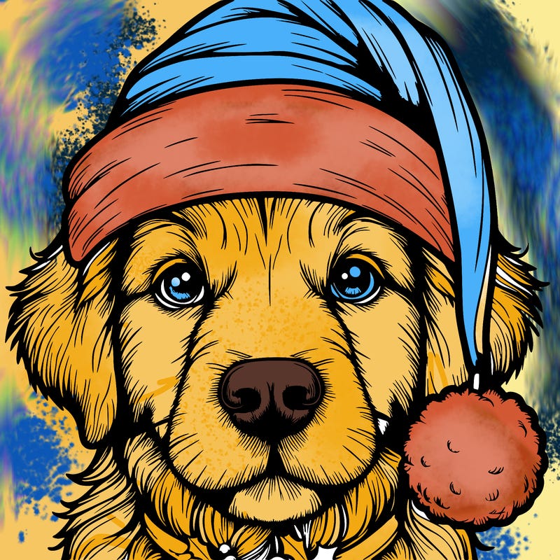 realistic dog with a christmas hat