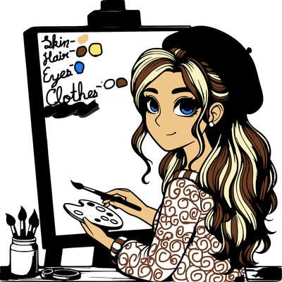 realistic girl artist painting a blank canvas