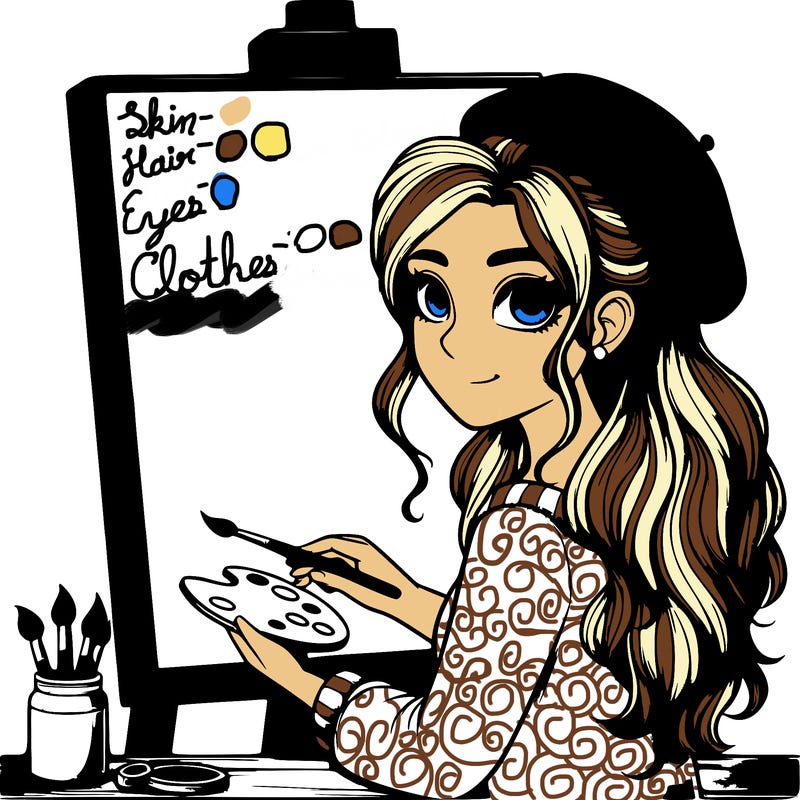 realistic girl artist painting a blank canvas