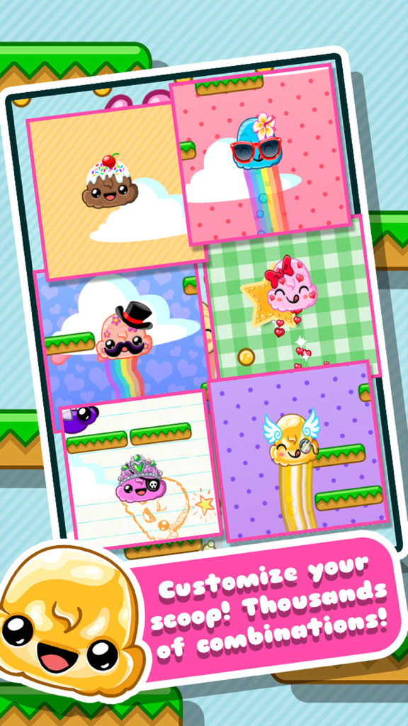 Ice Cream Jump - Collage of customized ice cream scoop characters with different hats and accessories