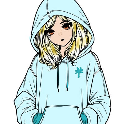 realistic girl in and oversized hoodie