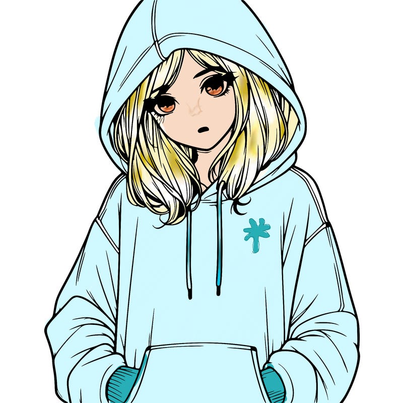 realistic girl in and oversized hoodie
