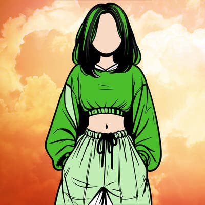 realistic girl faceless with baggy pants and a crop top