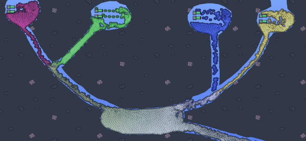 Water Box: Sandbox Playground - Colorful liquid particles flowing and mixing in a physics sandbox simulation