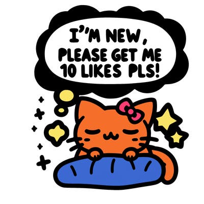 kitty taking a nap dream talking and saying "i'm new, please get me at least 10 likes pls!!"