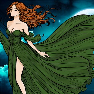 realistic woman in dress flowing the the wind