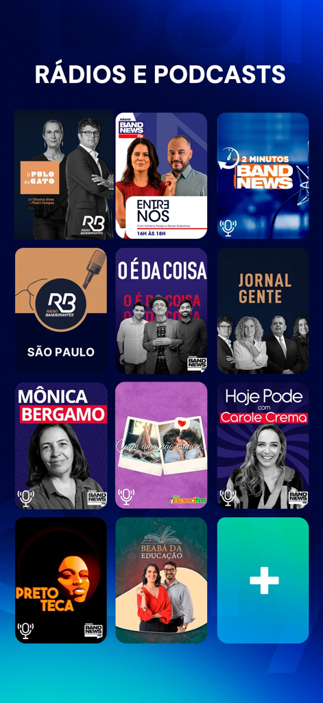 Oberfläche der Bandplay-App mit einer Auswahl brasilianischer Radioprogramme und Podcasts