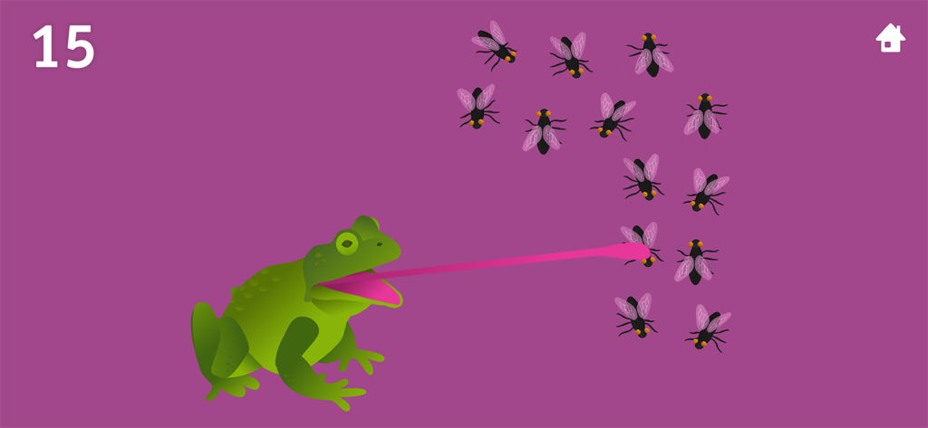 TallyTots Counting 123 Game - A green frog catching flies in a TallyTots counting mini-game.