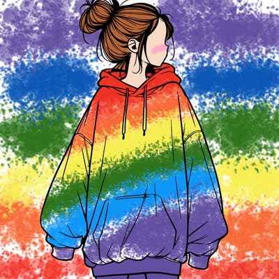 realistic girl with a oversized sweatshirt on and a bun