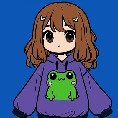 girl wearing frogging sweatshirt