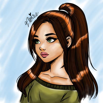 realistic girl with a high ponytail