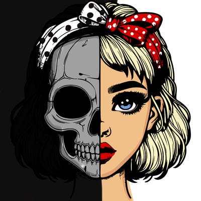 realistic girl with half skull mask