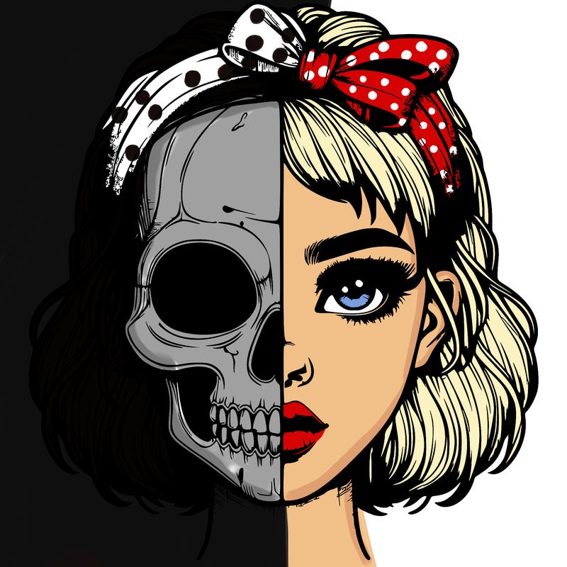 realistic girl with half skull mask