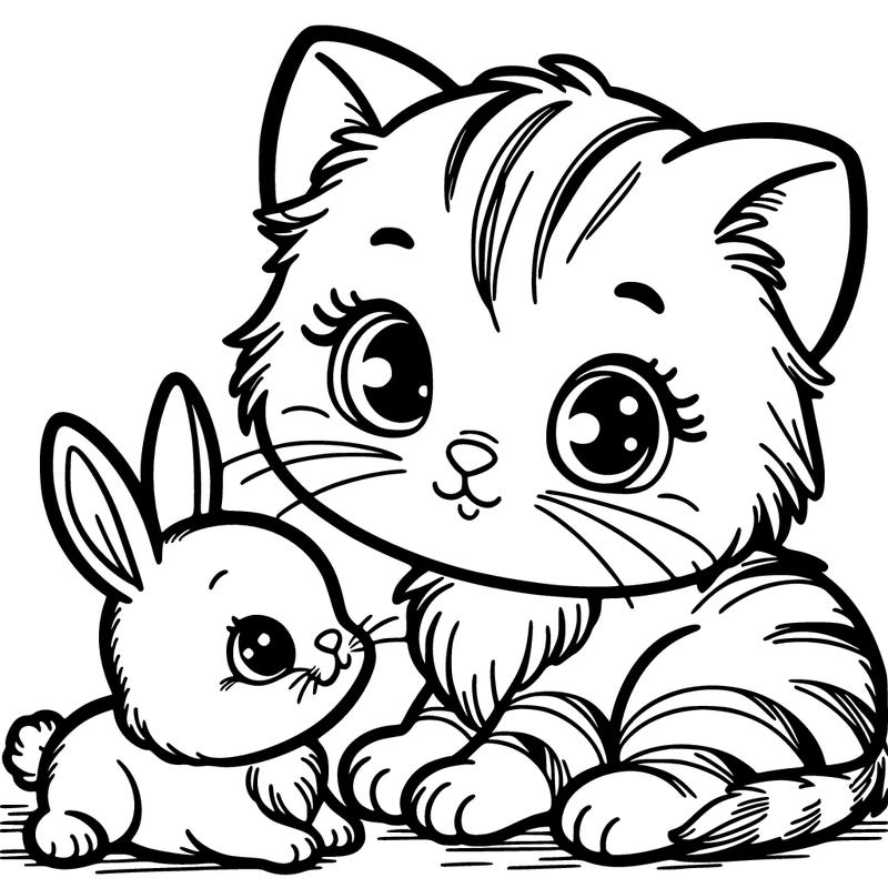 kitten with baby bunny