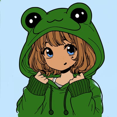 a cute teenage girl wearing a frog hoodie