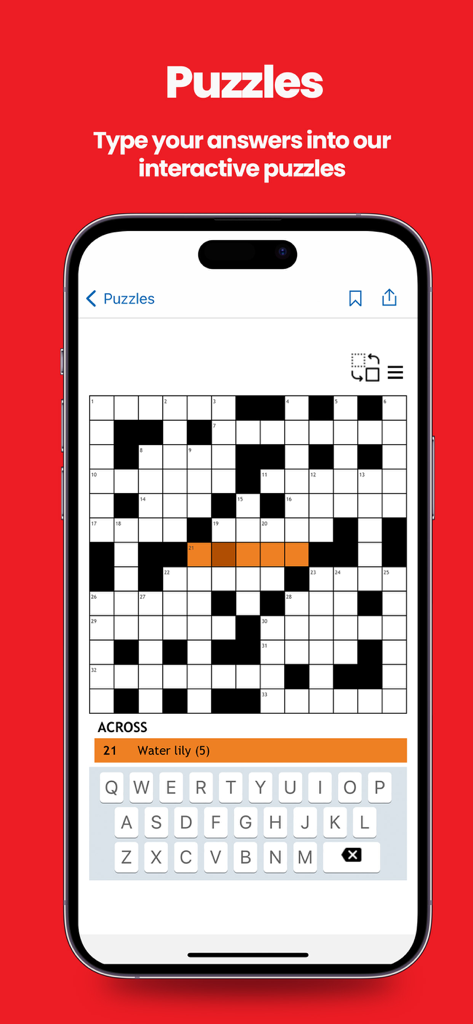 Interactive crossword puzzle feature on the Western Mail Newspaper mobile app