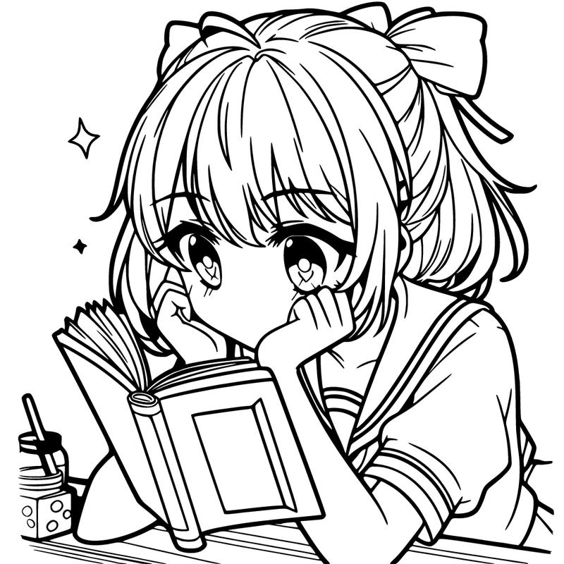 cute anime girl reading a book