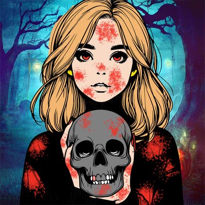 realistic girl holding a skull