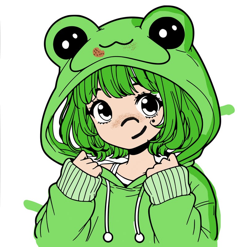 a cute teenage girl wearing a frog hoodie