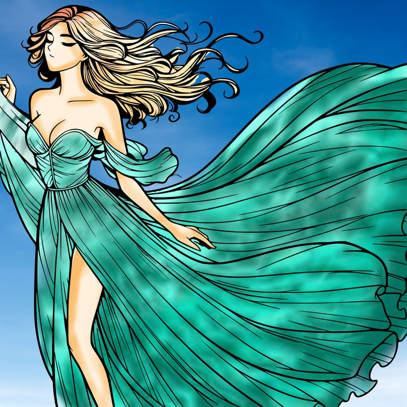 realistic woman in dress flowing the the wind