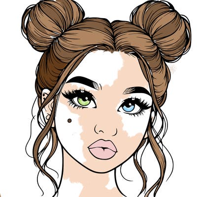 realistic girl with two buns on her hair and lips