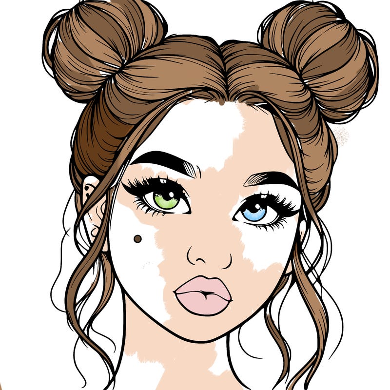realistic girl with two buns on her hair and lips