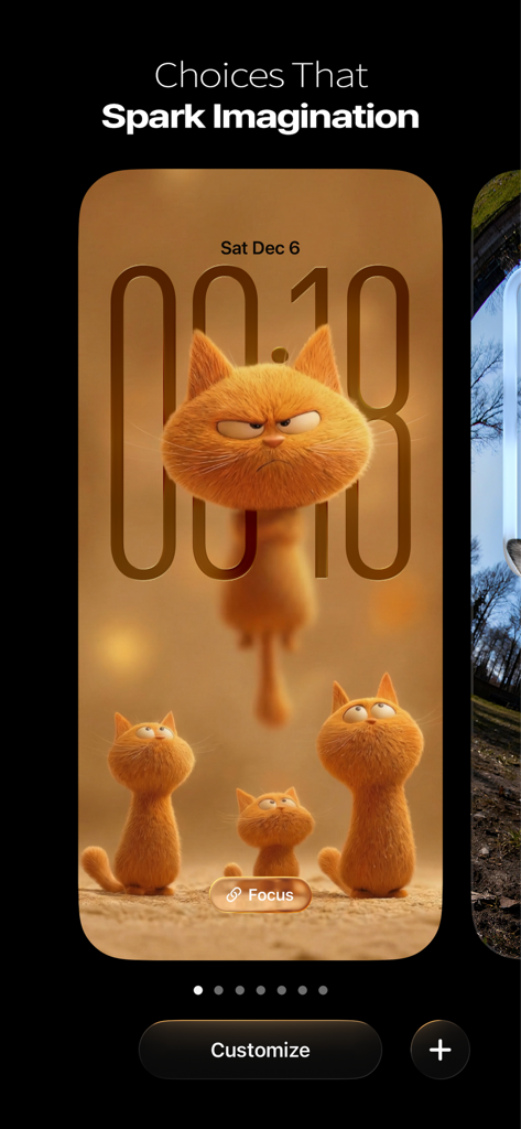 MWall – 4K Vertical Wallpapers - MWall app interface showing a 4K vertical wallpaper with cute orange cats on an iPhone lock screen