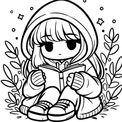girl in oversized hoodie reading a book