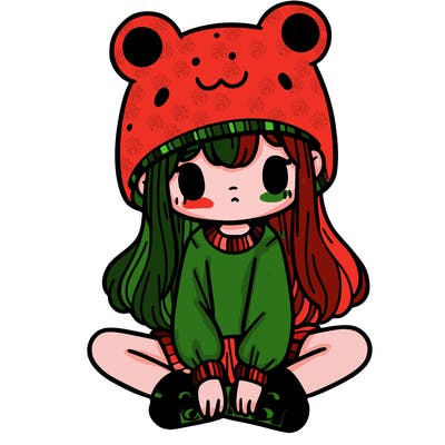 a girl wearing a frog hat and some frog socks