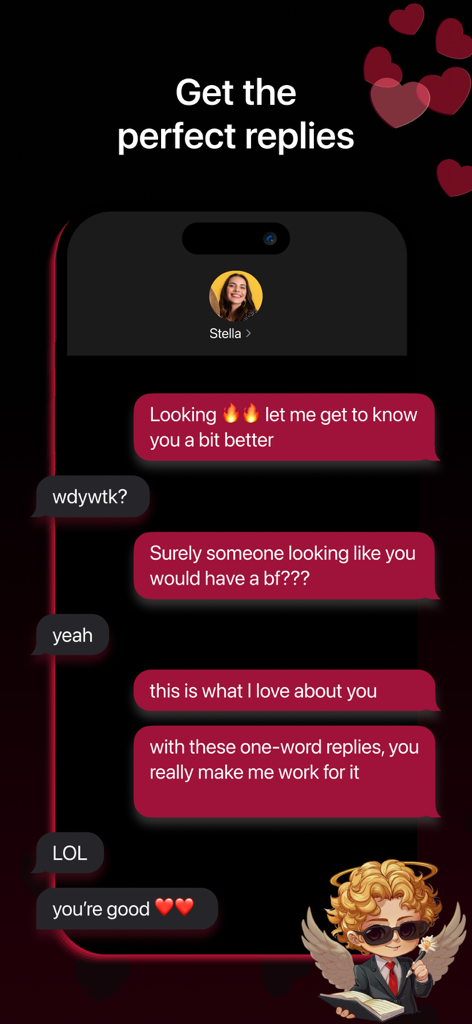 Mr Rizz: AI Texting Wingman - A mobile phone screen showing the Mr Rizz app providing flirty AI text responses in a dating conversation