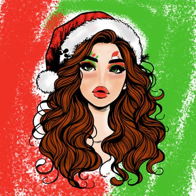 realistic christmas girl with wavy hair and lips