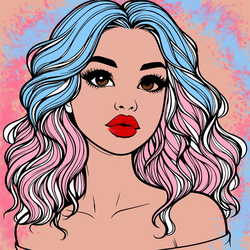 realistic girl with wavy hair and lips