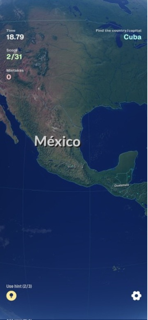 Tapmap - Tapmap app interface showing a 3D globe geography quiz with a map of Mexico