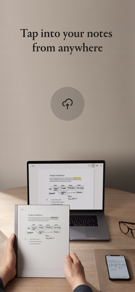 Handschriftliche Notizen, synchronisiert auf einem reMarkable Tablet, Laptop und Smartphone