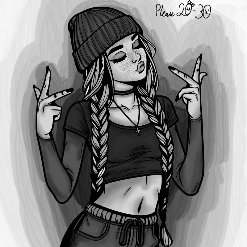 realistic teenage girl with braids and a beanie and crop top doing 🫶🏼