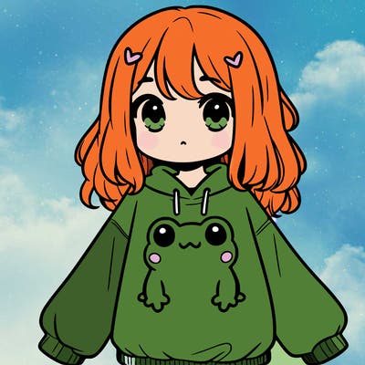 girl wearing frogging sweatshirt
