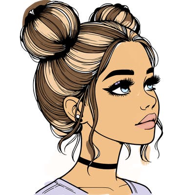 realistic girl with buns on the top of her head